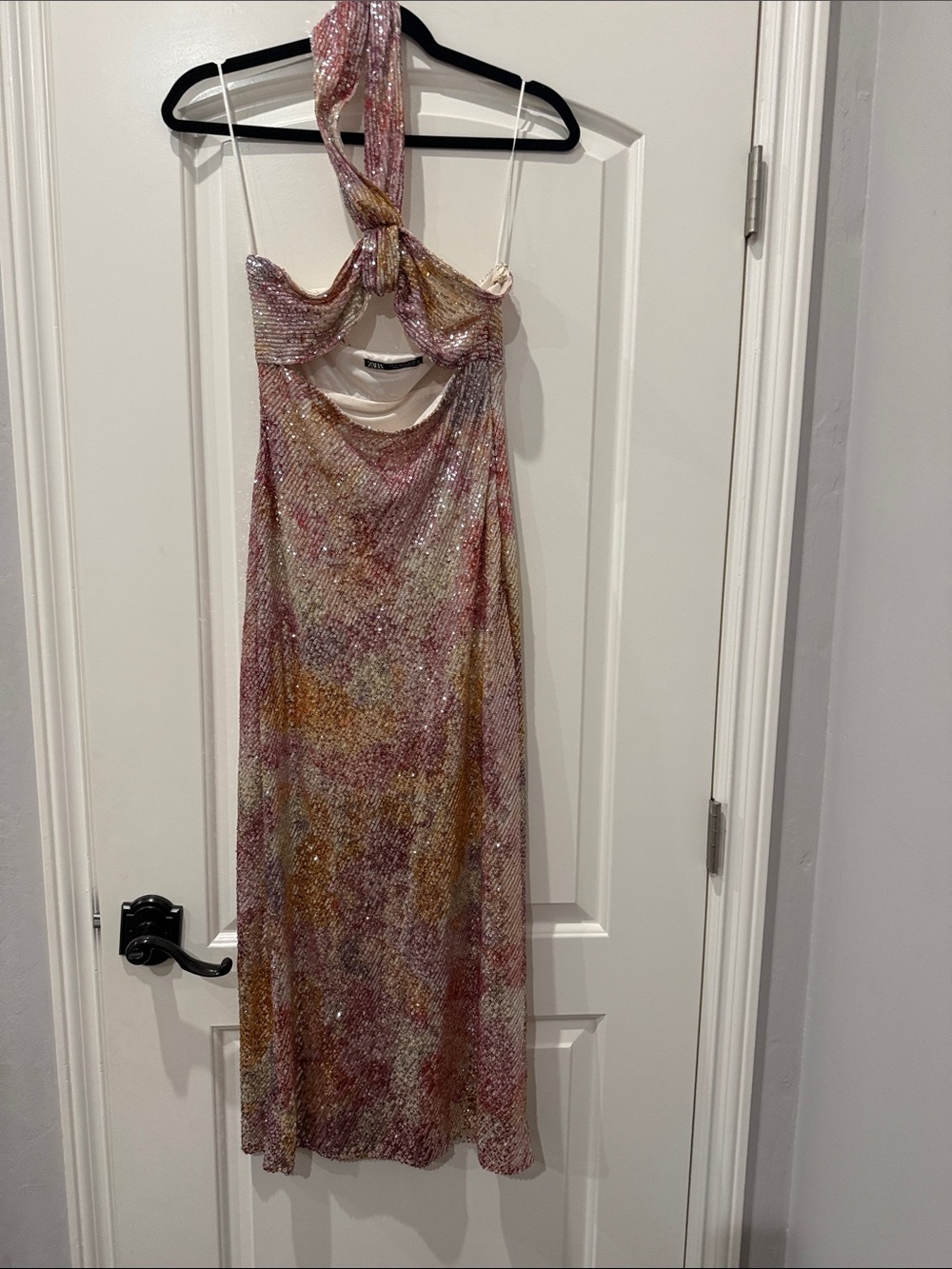 Zara Sequin Midi Dress in Pink, Gold, Silver